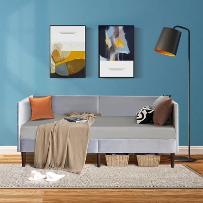 Costway Twin Daybed Upholstered Linen Wooden Sofa Bed Frame Heavy Duty Living Room Grey 8 Costway Twin Daybed Upholstered Linen Wooden Sofa Bed Frame Heavy Duty Living Room Grey - Image 8