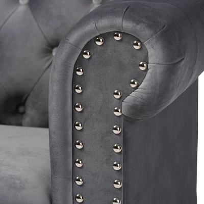 Emma Velvet Upholstered Button Tufted Chesterfield Sofa - Baxton Studio 5 Emma Velvet Upholstered Button Tufted Chesterfield Sofa - Baxton Studio - Image 5