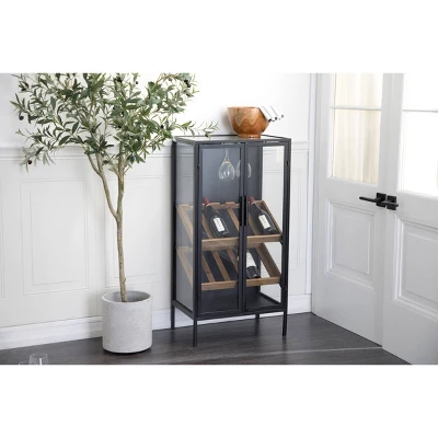 Contemporary Wood Standing Wine Rack Black - Olivia & May 2 Contemporary Wood Standing Wine Rack Black - Olivia & May - Image 2
