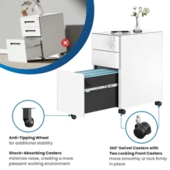 Mount-It! Mobile File Pedestal Cabinet With 3 Drawers & Lock | Slim Design Under Desk Storage & Organizer For Files, Folders & Office Supplies | White -Furniture Haven Shop GUEST 90b2fa81 9d6e 4300 bb18 9a75f5f49ca5