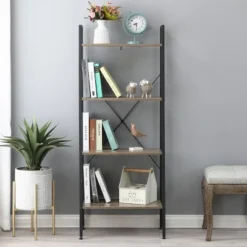 LuxenHome 4-Shelf 58.3" X 23.62" W Wood And Metal Ladder Bookcase. 24 LuxenHome 4-Shelf 58.3" X 23.62" W Wood And Metal Ladder Bookcase. -Furniture Haven Shop GUEST 90c5dee7 a3e4 4097 88f6 0ec7d9bd7a70