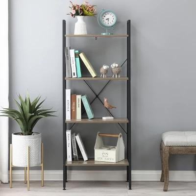 LuxenHome 4-Shelf 58.3" X 23.62" W Wood And Metal Ladder Bookcase. 11 LuxenHome 4-Shelf 58.3" X 23.62" W Wood And Metal Ladder Bookcase. - Image 11