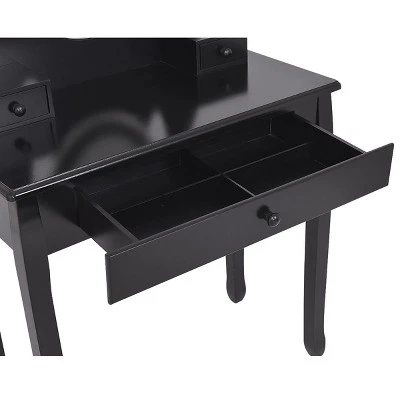 Tangkula Mirrored Dressing Table Wooden Vanity Makeup Unit W/ Cushioned Stool 4 Tangkula Mirrored Dressing Table Wooden Vanity Makeup Unit W/ Cushioned Stool - Image 4