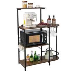 Costway Kitchen Bakers Rack Microwave Stand Coffee Bar W/ S-Hooks & Stemware Holder -Furniture Haven Shop GUEST 93039e46 45b5 4d43 b50a 1c9a56c6110d