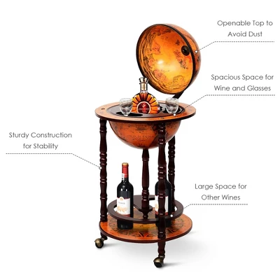 Costway 17.5'' Wood Globe Wine Bar Stand 16th Century Italian Rack Liquor Bottle Shelf 8 Costway 17.5'' Wood Globe Wine Bar Stand 16th Century Italian Rack Liquor Bottle Shelf - Image 8
