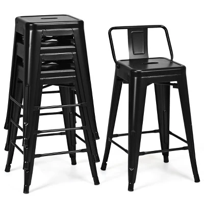 Tangkula Set Of 4 Metal Bar Stools 24" Industrial Chair Low Back Black 7 Tangkula Set Of 4 Metal Bar Stools 24" Industrial Chair Low Back Black - Image 7