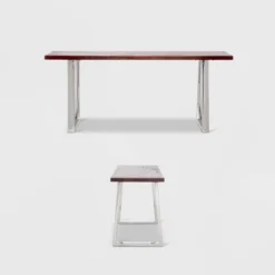 Lionel Wood And Stainless Steel Metal Bench Dark Walnut Brown - Finch -Furniture Haven Shop GUEST 9508a3b1 9d69 48ec 8176 fc95da938c73