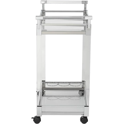 Studio 55D Rossi 32 3/4" Wide Clear Acrylic And Chrome Rolling Serving Bar Cart 5 Studio 55D Rossi 32 3/4" Wide Clear Acrylic And Chrome Rolling Serving Bar Cart - Image 5