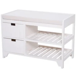 HOMCOM Shoe Cabinet, Wooden Storage Bench With Cushion, Entryway Rack With Drawers, Open Shelves 9 HOMCOM Shoe Cabinet, Wooden Storage Bench With Cushion, Entryway Rack With Drawers, Open Shelves -Furniture Haven Shop GUEST 95ad1593 9031 48f5 94a1 71045537e23c