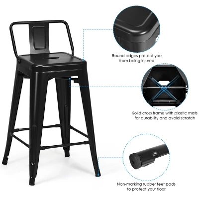 Tangkula Set Of 4 Metal Bar Stools 24" Industrial Chair Low Back Black 6 Tangkula Set Of 4 Metal Bar Stools 24" Industrial Chair Low Back Black - Image 6