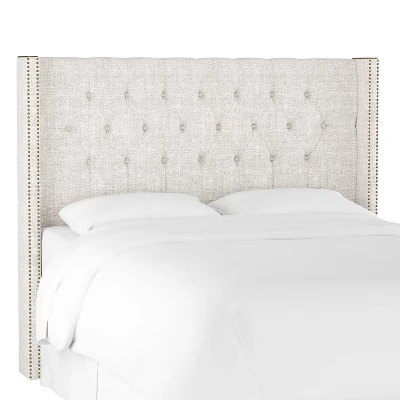 King Louis Diamond Tufted Wingback Headboard Off White Linen With Brass Nail Buttons - Skyline Furniture 1 King Louis Diamond Tufted Wingback Headboard Off White Linen With Brass Nail Buttons - Skyline Furniture