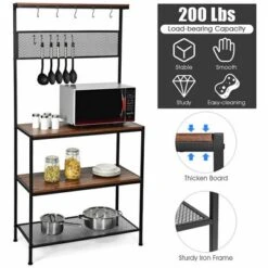 Costway 4-Tier Kitchen Bakers Rack Microwave Oven Stand Industrial W/Hooks & Mesh Panel -Furniture Haven Shop GUEST 96e817ec 1980 4bbf 9780 77c478d51a6f