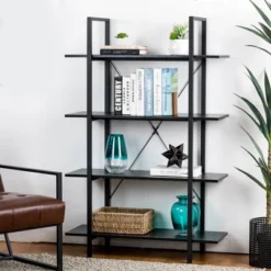 Modern Industry Metal/Wooden 4 Tier Bookcase With Shelves - Glitzhome