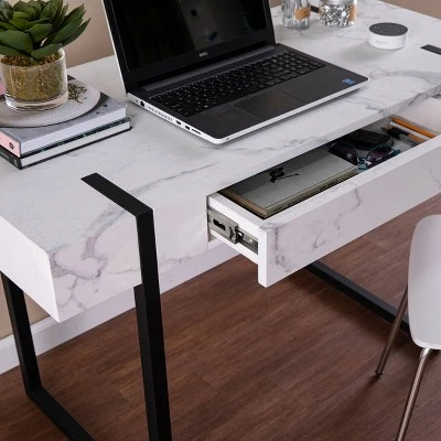 Wennan Modern Faux Marble Desk Black/White - Aiden Lane 1 Wennan Modern Faux Marble Desk Black/White - Aiden Lane