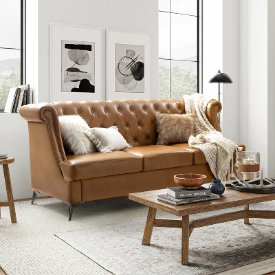 Pablo 81.5" Wide 81.5" Wide Chesterfield Tufted Genuine Wing Back Leather Sofa For Living Room-A+B | ARTFUL LIVING DESIGN 2 Pablo 81.5" Wide 81.5" Wide Chesterfield Tufted Genuine Wing Back Leather Sofa For Living Room-A+B | ARTFUL LIVING DESIGN - Image 2