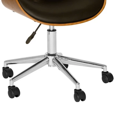 Daphne Faux Leather Chrome Office Chair Black/Walnut - Armen Living 3 Daphne Faux Leather Chrome Office Chair Black/Walnut - Armen Living - Image 3