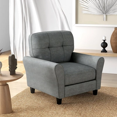 Costway Upholstered Modern Accent Chair Mid-Century Armchair With Sturdy Legs Grey/Beige 1 Costway Upholstered Modern Accent Chair Mid-Century Armchair With Sturdy Legs Grey/Beige