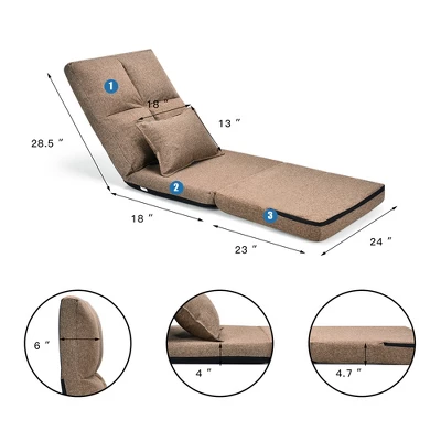 Costway Fold Down Chair Flip Out Lounger Convertible Sleeper Couch Futon Bed W/ Pillow 3 Costway Fold Down Chair Flip Out Lounger Convertible Sleeper Couch Futon Bed W/ Pillow - Image 3