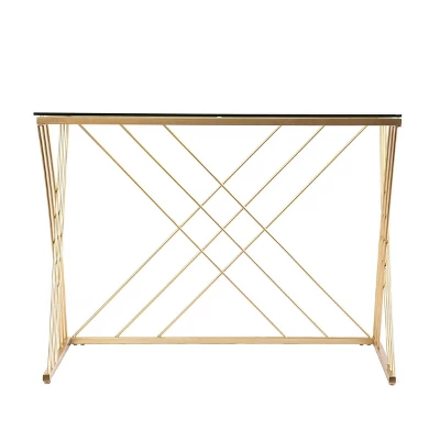 Oaknut Modern Glass Top Desk Gold - Aiden Lane 2 Oaknut Modern Glass Top Desk Gold - Aiden Lane - Image 2