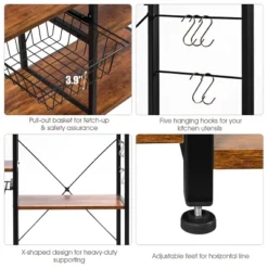 Costway 4-Tier Vintage Kitchen Baker's Rack Utility Microwave Stand W/ Basket & 5 Hooks 20 Costway 4-Tier Vintage Kitchen Baker's Rack Utility Microwave Stand W/ Basket & 5 Hooks -Furniture Haven Shop GUEST 9d3819be 710a 4088 96e6 65c80095caa1