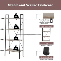 LuxenHome 4-Shelf 58.3" X 23.62" W Wood And Metal Ladder Bookcase. 17 LuxenHome 4-Shelf 58.3" X 23.62" W Wood And Metal Ladder Bookcase. -Furniture Haven Shop GUEST 9daf9253 5f00 47b3 9e44 873095333f4c