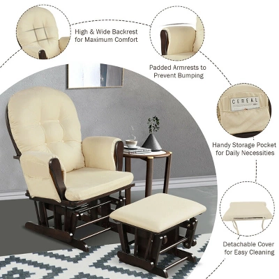 Costway Glider And Ottoman Cushion Set Wood Baby Nursery Rocking Chair Beige 6 Costway Glider And Ottoman Cushion Set Wood Baby Nursery Rocking Chair Beige - Image 6