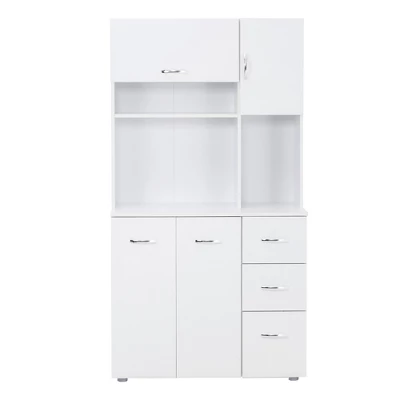 HOMCOM 66" Buffet With Hutch, Freestanding Kitchen Pantry With 2 Large Cabinets, 1 Pull Up Cabinet, 3 Drawers & Wide Countertop, White 3 HOMCOM 66" Buffet With Hutch, Freestanding Kitchen Pantry With 2 Large Cabinets, 1 Pull Up Cabinet, 3 Drawers & Wide Countertop, White - Image 3
