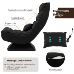 Costway 360° Swivel Floor Chair 5-Level Adjustable Lazy Chair W/ Massage Pillow GreyBlackBrown -Furniture Haven Shop GUEST 9e440acb 1f07 4742 9398 12db57df50a1