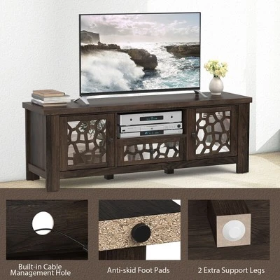 Tangkula 55" Retro TV Stand Media Entertainment Center W/ Mirror Doors & Drawer Brown 5 Tangkula 55" Retro TV Stand Media Entertainment Center W/ Mirror Doors & Drawer Brown - Image 5