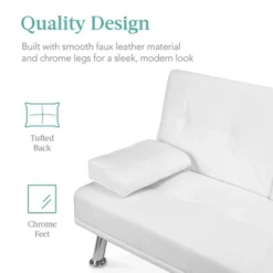 Best Choice Products Modern Faux Leather Convertible Futon Sofa W/ Removable Armrests, Metal Legs, 2 Cupholders - White 9 Best Choice Products Modern Faux Leather Convertible Futon Sofa W/ Removable Armrests, Metal Legs, 2 Cupholders - White -Furniture Haven Shop GUEST 9e717f59 c899 43a7 aa7c e998c6ba72ad