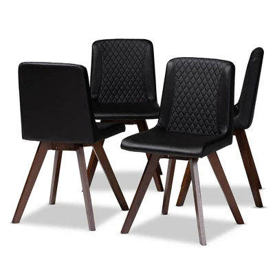 Set Of 4 Pernille Faux Leather Walnut Finished Dining Chairs - Baxton Studio 5 Set Of 4 Pernille Faux Leather Walnut Finished Dining Chairs - Baxton Studio - Image 5