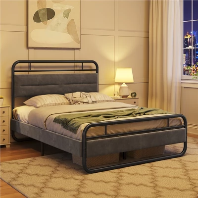 Yaheetech Metal Platform Bed Frame With Velvet Upholstered Headboard 2 Yaheetech Metal Platform Bed Frame With Velvet Upholstered Headboard - Image 2
