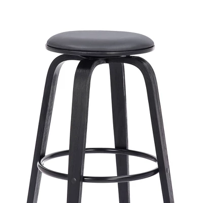 26" Harbor Backless Swivel Faux Leather Wood Counter Height Barstool Gray/Black - Armen Living 2 26" Harbor Backless Swivel Faux Leather Wood Counter Height Barstool Gray/Black - Armen Living - Image 2