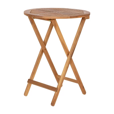 Merrick Lane Three Piece Solid Acacia Wood Folding Patio Bistro Set With Lightweight Round Table And Two Chairs, Natural 3 Merrick Lane Three Piece Solid Acacia Wood Folding Patio Bistro Set With Lightweight Round Table And Two Chairs, Natural - Image 3