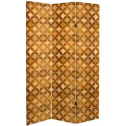 6" Double Sided Japanese Wood Pattern Canvas Room Divider Brown - Oriental Furniture