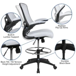 Emma And Oliver Mid-Back Mesh Ergonomic Drafting Chair With Foot Ring And Flip-Up Arms 17 Emma And Oliver Mid-Back Mesh Ergonomic Drafting Chair With Foot Ring And Flip-Up Arms -Furniture Haven Shop GUEST a230ba3e ecc6 4052 b98e bd562f682fba