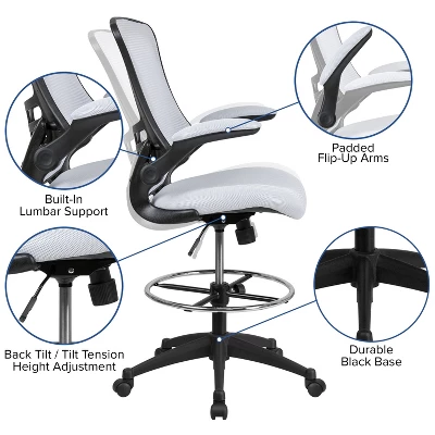 Emma And Oliver Mid-Back Mesh Ergonomic Drafting Chair With Foot Ring And Flip-Up Arms 4 Emma And Oliver Mid-Back Mesh Ergonomic Drafting Chair With Foot Ring And Flip-Up Arms - Image 4