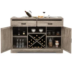 Costway Kitchen Storage Buffet Cabinet Farmhouse Wooden Sideboard W/2 Drawer & Wine Rack -Furniture Haven Shop GUEST a245983b 8696 4921 82f0 3acc643a0216