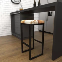 Industrial Cowhide And Metal Bar Height Stool Brown - Olivia & May 28 Industrial Cowhide And Metal Bar Height Stool Brown - Olivia & May -Furniture Haven Shop GUEST a25ea564 3cba 4f40 8935 a0341738672f