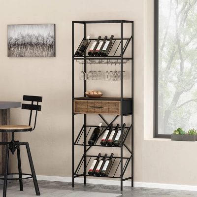 Boster Boho Industrial 21 Bottle Floor Wine Rack With Storage Natural/Black - Christopher Knight Home 1 Boster Boho Industrial 21 Bottle Floor Wine Rack With Storage Natural/Black - Christopher Knight Home