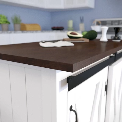 Lashire Barn Door Kitchen Cart Dark Brown/White - Aiden Lane 2 Lashire Barn Door Kitchen Cart Dark Brown/White - Aiden Lane - Image 2