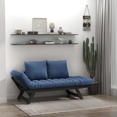 HOMCOM Single Person 3 Position Convertible Chaise Lounger Sofa Bed With 2 Large Pillows And Oak Frame 1 HOMCOM Single Person 3 Position Convertible Chaise Lounger Sofa Bed With 2 Large Pillows And Oak Frame