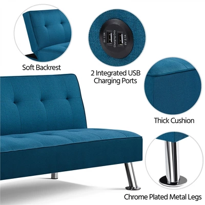 Yaheetech Modern Fabric Convertible Futon Sofa Bed With USB Ports 2 Yaheetech Modern Fabric Convertible Futon Sofa Bed With USB Ports - Image 2