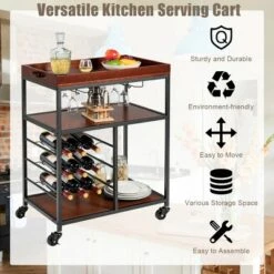 Costway 3 Tier Kitchen Trolley Utility Cart W/Wine Rack & Glass Holder -Furniture Haven Shop GUEST a64db568 b6f0 4633 a36c fdeb3fe6ce7c