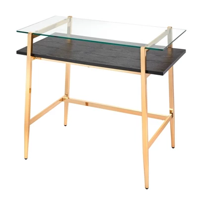 Thayer Mid Century Glass Desk Bright Gold - Lifestorey 4 Thayer Mid Century Glass Desk Bright Gold - Lifestorey - Image 4