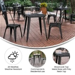 Emma And Oliver Indoor/Outdoor Dining Table, 23.75" Square All Weather Poly Resin Top With Steel Base -Furniture Haven Shop GUEST a7eaa9bd f710 4c92 9b3c e6782510fe70