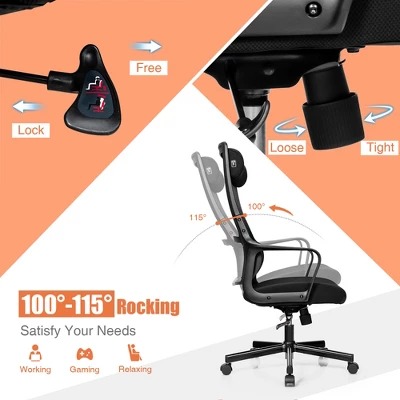 Costway Adjustable Mesh Office Task Chair Heating Lumbar Support Headrest GreyBlack 4 Costway Adjustable Mesh Office Task Chair Heating Lumbar Support Headrest GreyBlack - Image 4