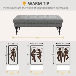 HOMCOM Mobile Upholstered Bench Rolling Button-Tufted Fabric Accent Ottoman With Nailhead Trim & Wheels -Furniture Haven Shop GUEST a81babe6 2985 4379 a230 e970dad08d55