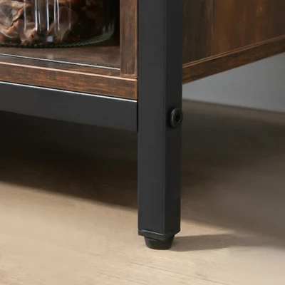 HOMCOM Industrial Farmhouse Buffet Cabinet, Kitchen Sideboard With Sliding Barn Doors, 3 Drawers And Adjustable Shelves For Living Room, Rustic Brown 5 HOMCOM Industrial Farmhouse Buffet Cabinet, Kitchen Sideboard With Sliding Barn Doors, 3 Drawers And Adjustable Shelves For Living Room, Rustic Brown - Image 5