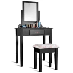 Costway Makeup Desk Vanity Dressing Table Square Stool 1 Large Black -Furniture Haven Shop GUEST a87c67e1 1212 456d 8994 1bda46f6337f